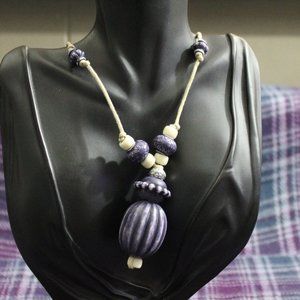Ceramic Boho Tribal Gourd Beaded Cord Necklace